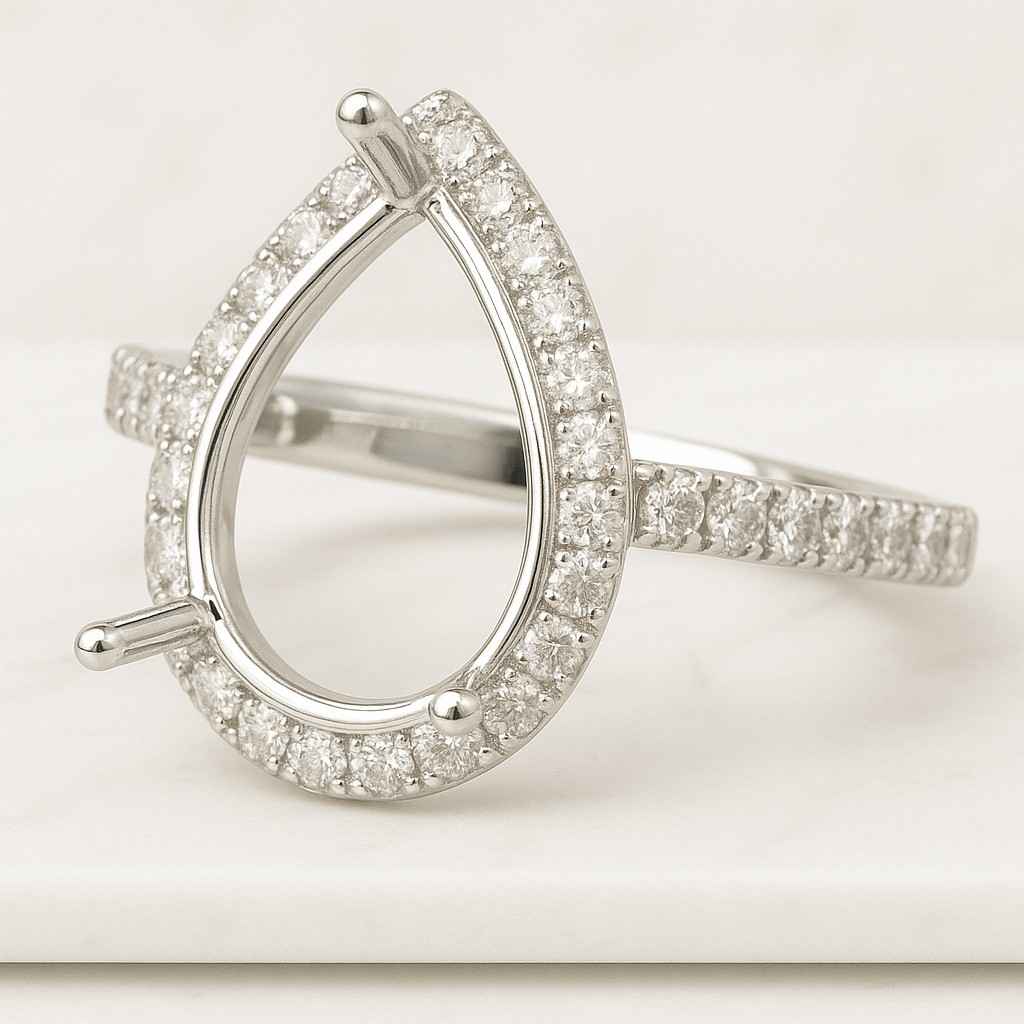 Semi Mount Emerald Cut Oval Princess Square Round Wedding Ring Rose Gold Diamond Halo Ring