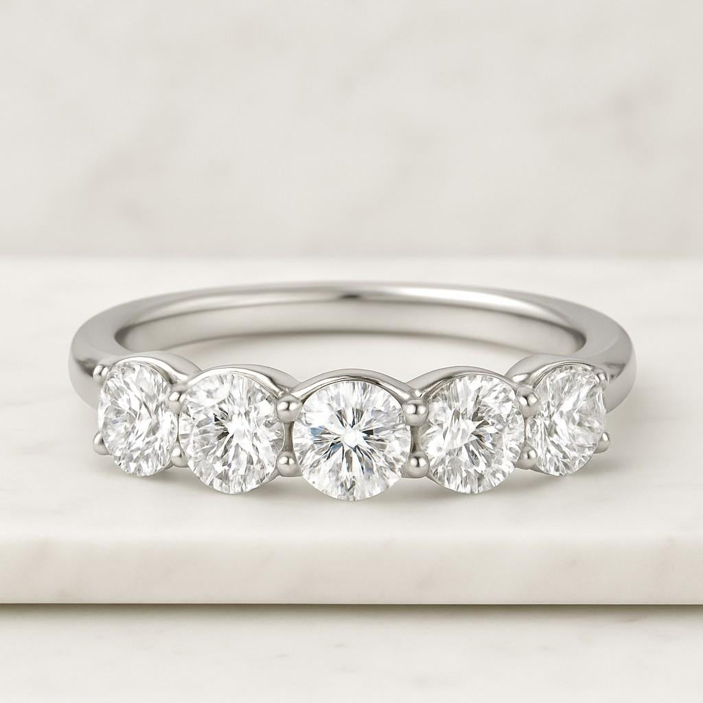 Six-Prong Secure Mount Bridal Band, Dainty Jewellery Gift for Her 3.5 MM Round Cut Lab Grown Diamond Band Six Stone Wedding Band Gift Bridal Set Band