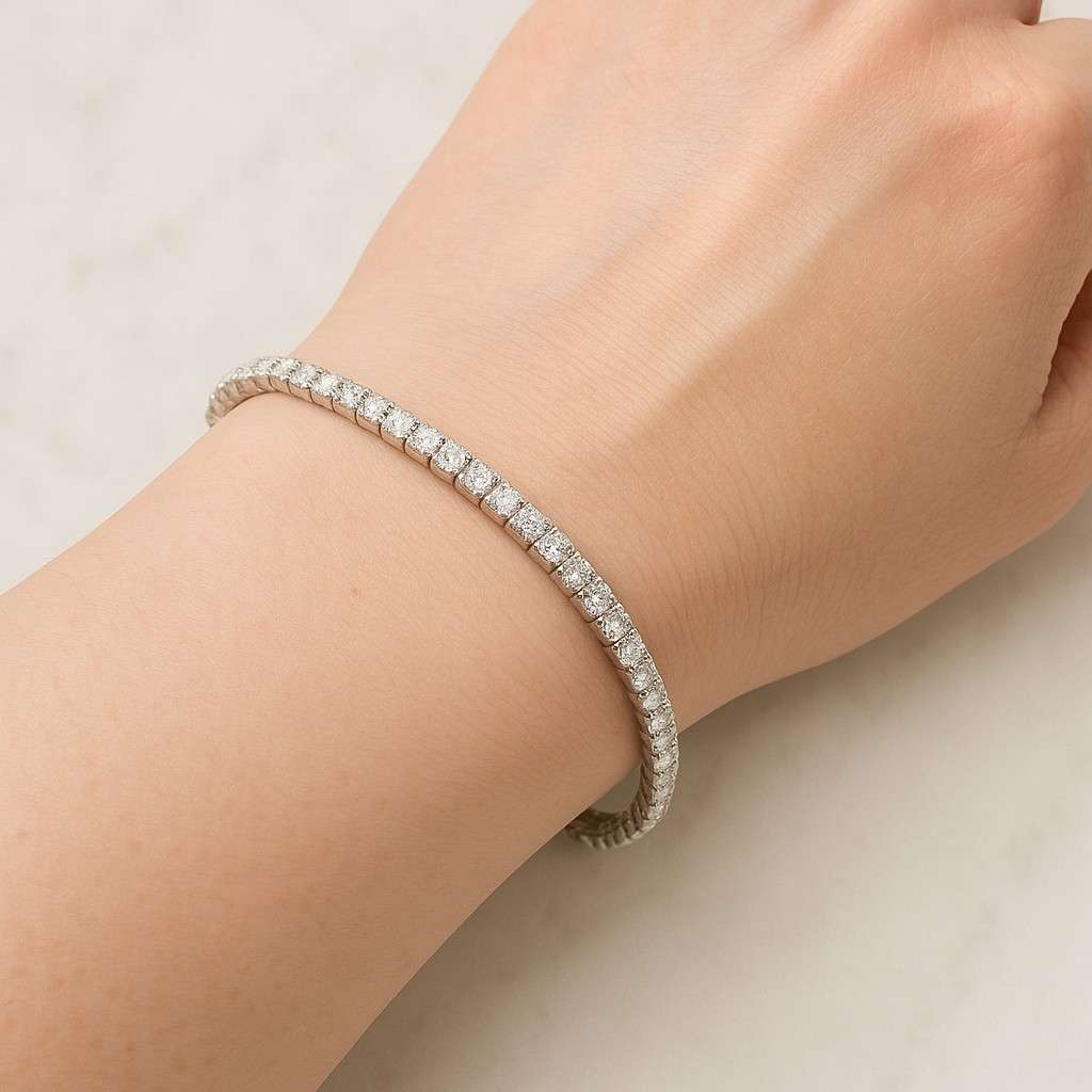 Solid 14K White Gold Certified Lab Grown Diamond Anniversary Gift Moissanite Bezel Bracelet 3.50 MM Round Bezel Set Tennis Bracelet