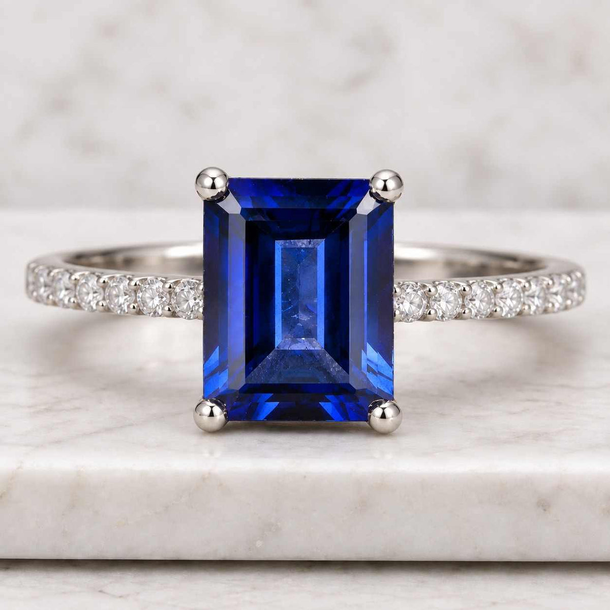 solid gold 6x8mm emerald cut 2.00ct sapphire engagement women's daily ring anniversary gift