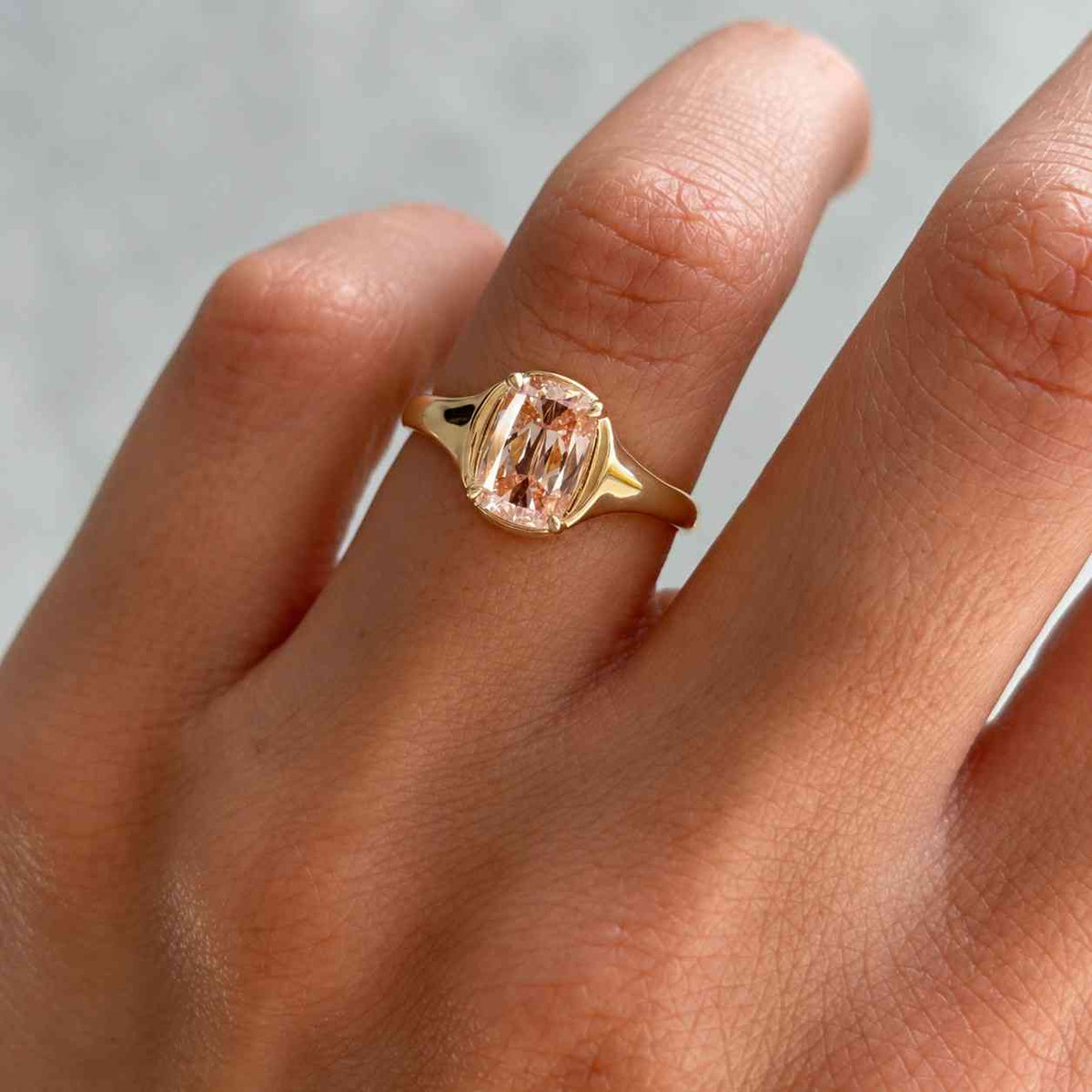 solid gold crushed ice elongated cushion moissanite engagement ring