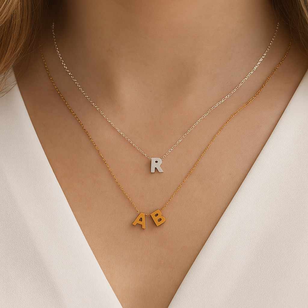 Solid Gold Initial Necklace Personalized Letter Charm Custom Pendant