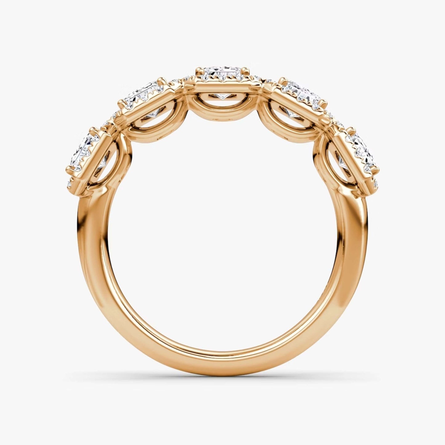 Solid Rose Gold Emerald Cut Diamond Halo Wedding Band