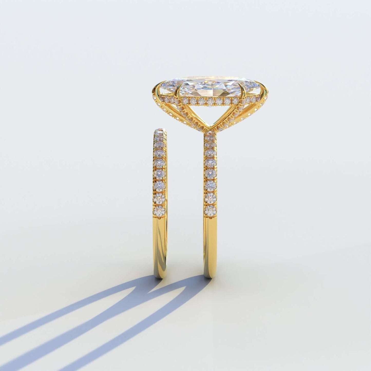 Solid gold marquise cut moissanite wedding ring set