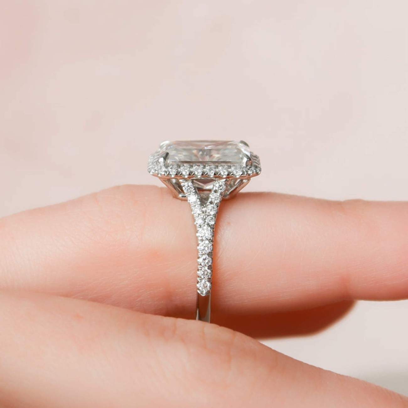 split shank diamond halo ring