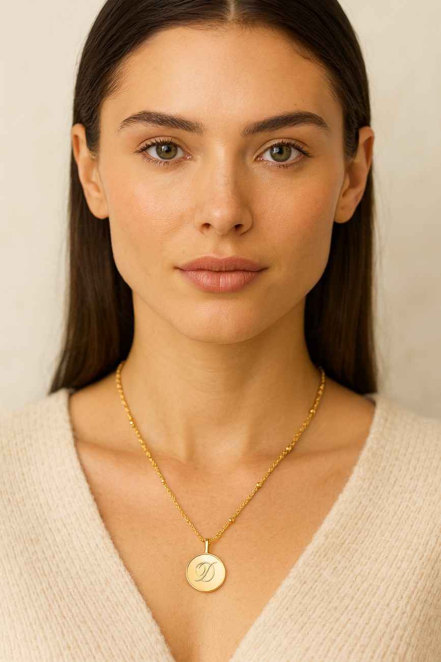 Sterling Silver Fern Signet Necklace Personalized Oval Pendant Gold Engraved Letter Pendant Family Necklace Handmade Necklace Womens Necklace Christmas Gift