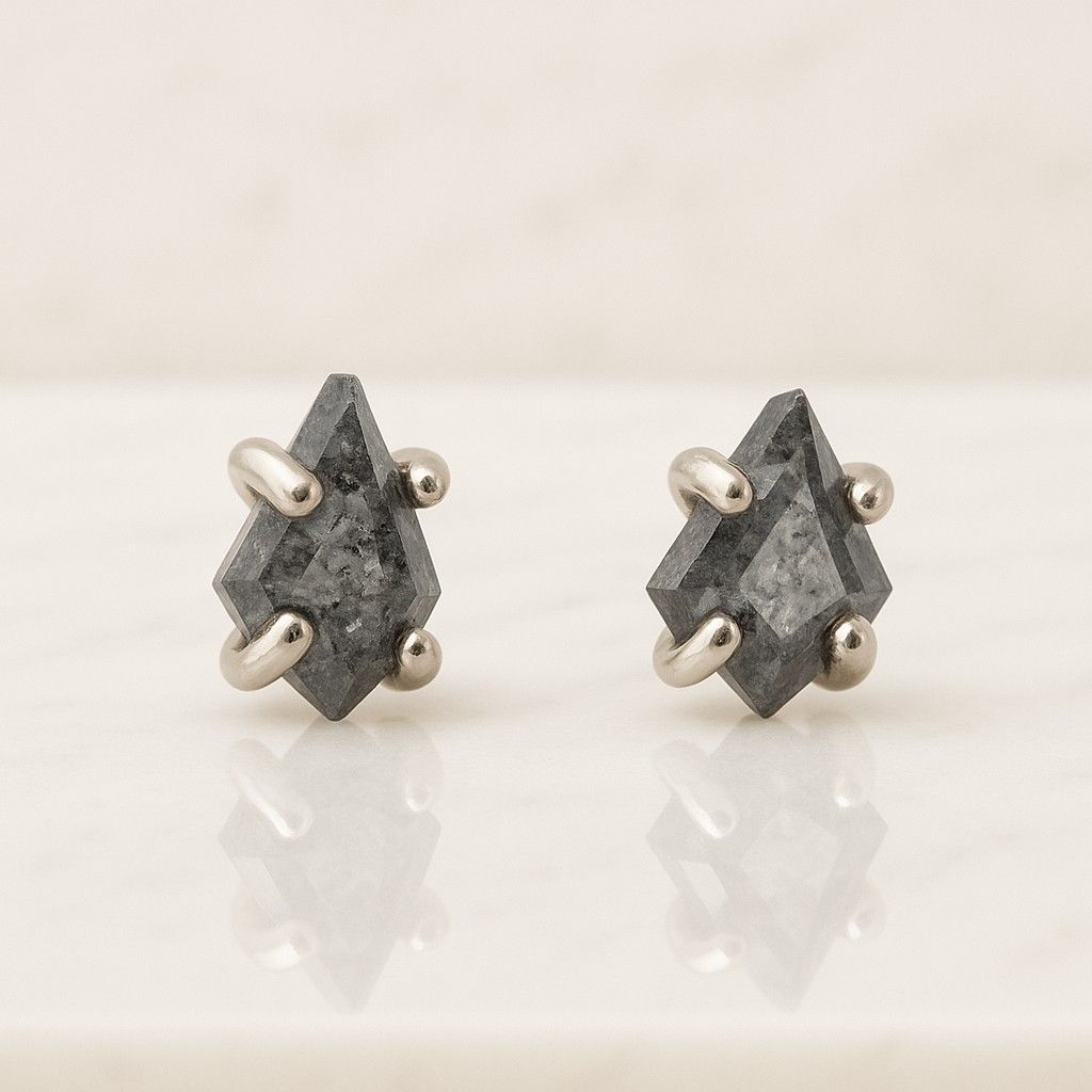 Stud Earring Salt And Pepper Round Rose Cut Diamond Earring Solitaire Earring 14k Yellow Gold Earring Minimalist Earring Christmas Gift idea