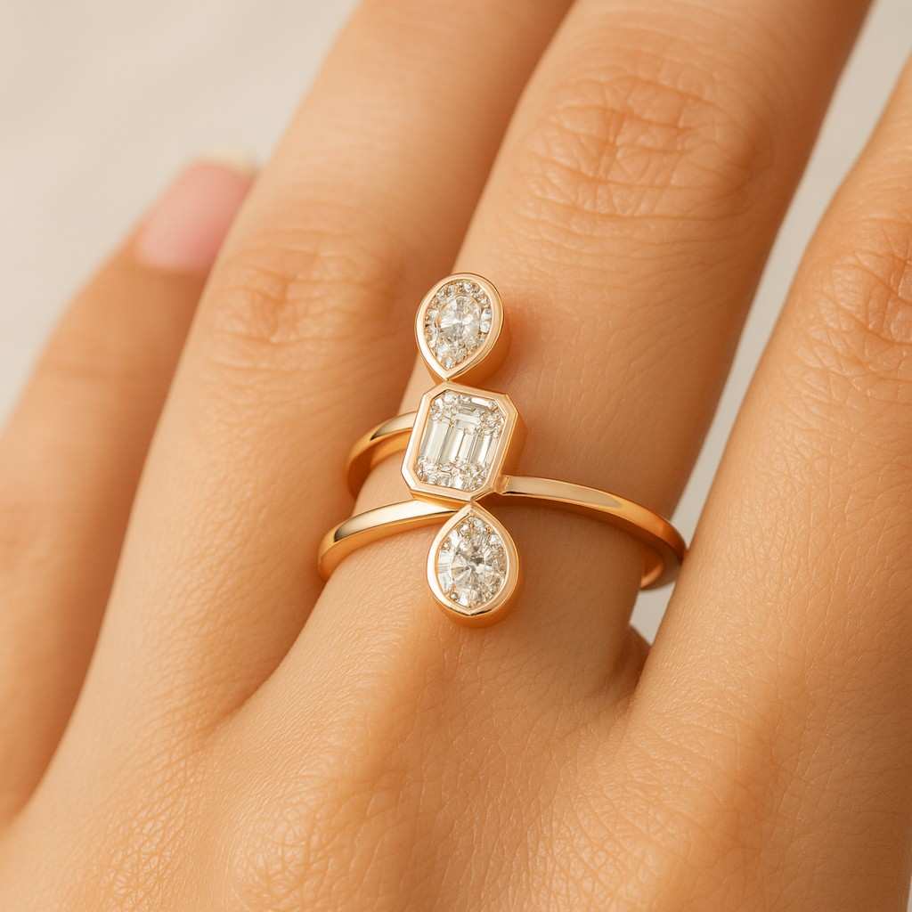 three stone diamond engagement ring certified emerald cut lab grown diamond ring
