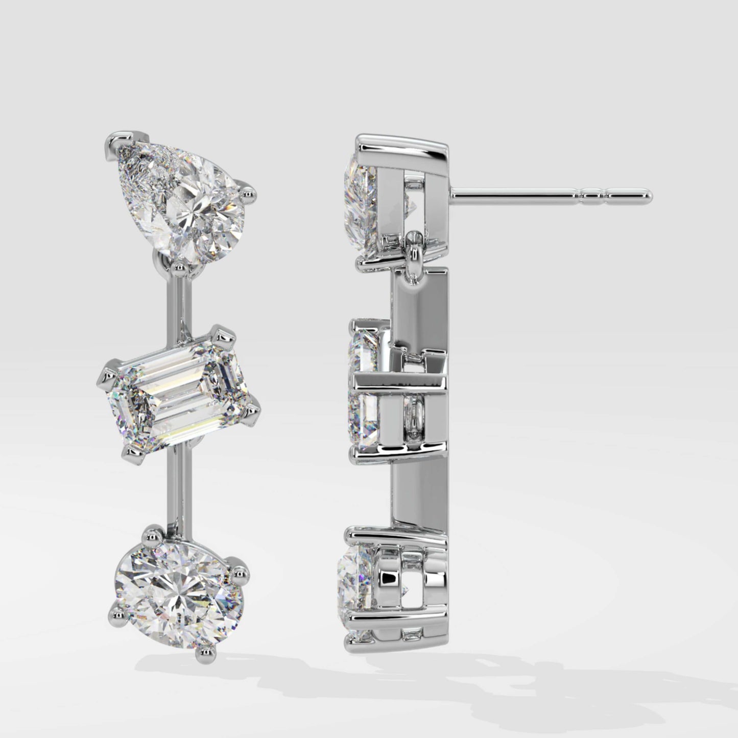 Three Stone Earrings, Multi Diamond Earrings