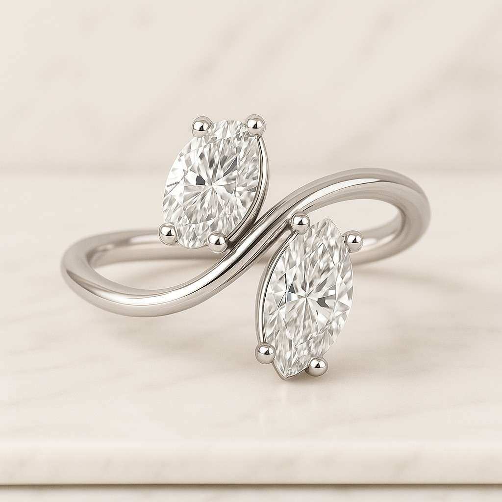 toi et moi moissanite ring marquise and oval cut two stone engagement ring