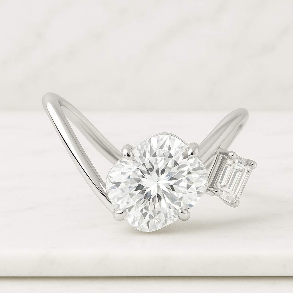 Toi et Moi Ring with 2.31 CT Oval and Cushion Cut Moissanite Diamonds 18K Yellow Gold Curve Band Elegant Bridal Jewelry for Her