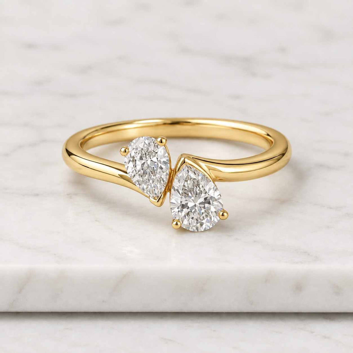 two pear cut diamond toi et moi engagement ring blue green & colorless lab grown diamond bypass ring modern bridal ring caitlyn jewelry