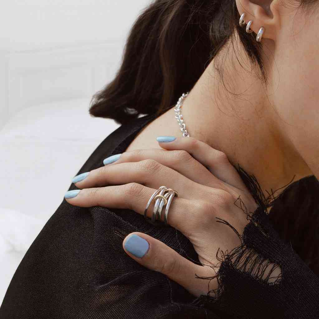 two tone connected ring sterling silver gold filled statement ring