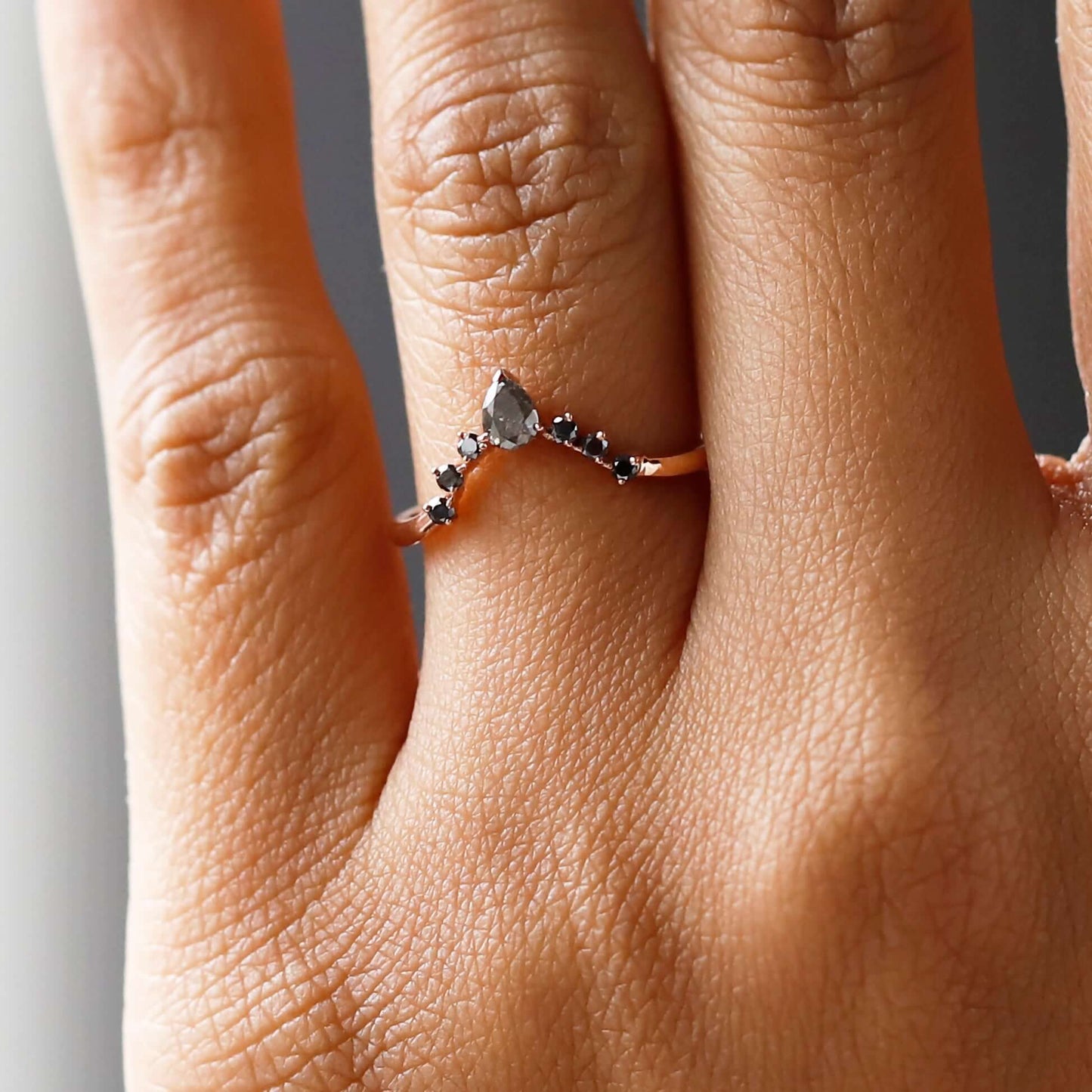 Unique Pear Cut Black Diamond Band