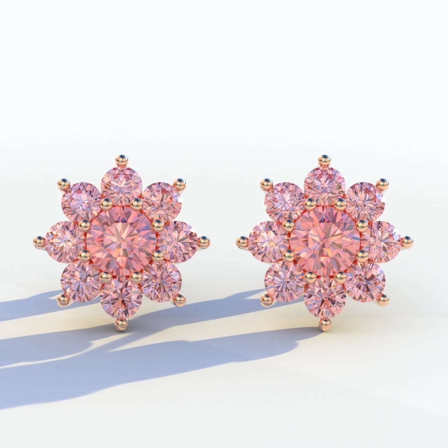 Unique Pink Floral Diamond Earrings