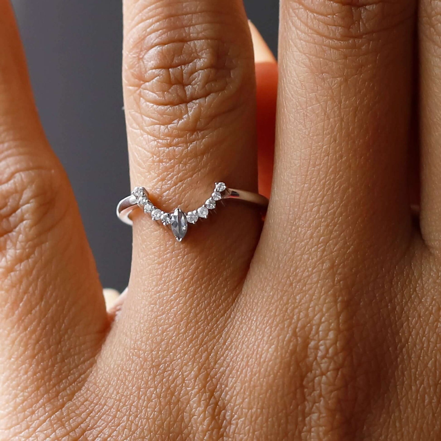 Unique Vintage Marquise Moissanite Curved Wedding Band