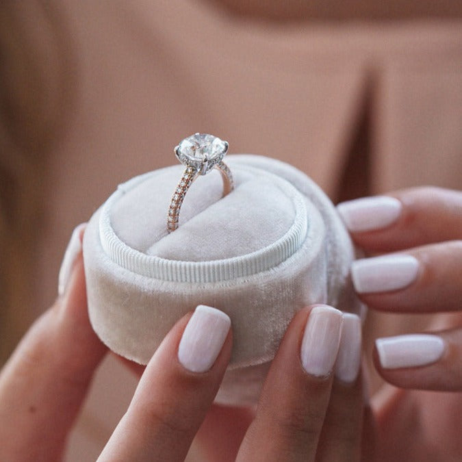 VVS Round Cut Lab Made Pave And Hidden Halo Ring