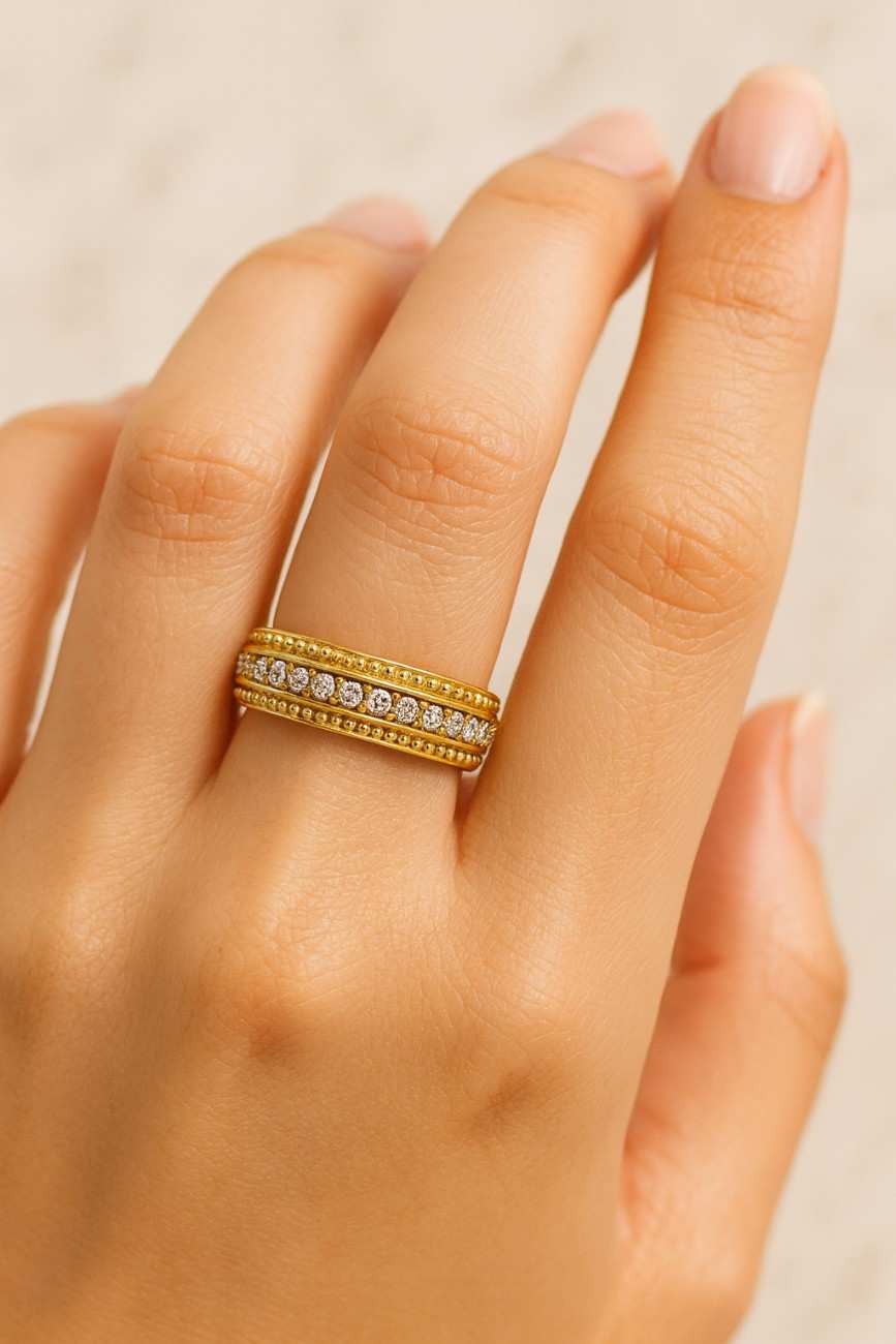 vintage style milgrain round lab grown diamond wedding band