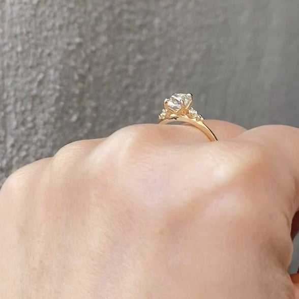 Vintage Style Trilogy Ring, Old Mine Cushion Cut Ring