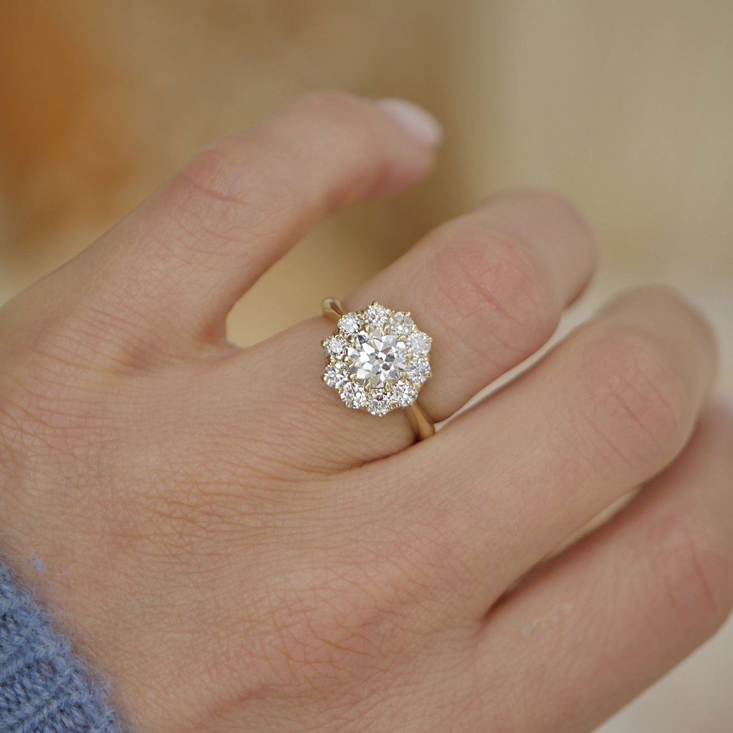 Vintage Victorian Gold Tone Old European Cut Cluster Paste Engagement Ring