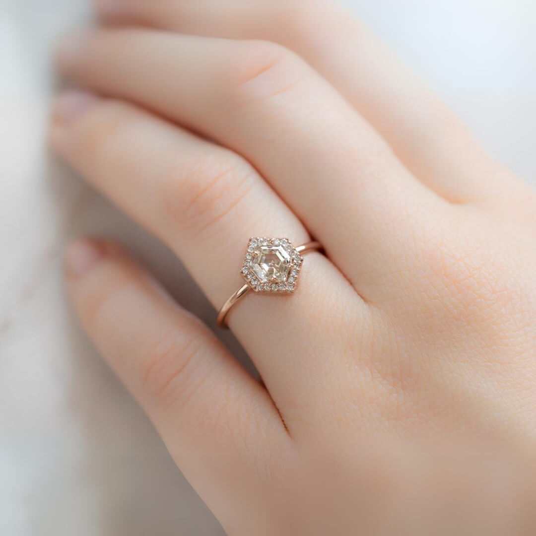 Vintage salt and pepper diamond engagement ring, rose gold engagement ring, diamond cluster ring