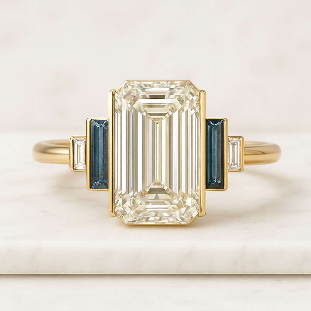 Wedding Band In 14K Yellow Gold Curved Band Baguette Sapphire Wedding Band Channel Set Ring Blue Sapphire Half Eternity Stackable Band