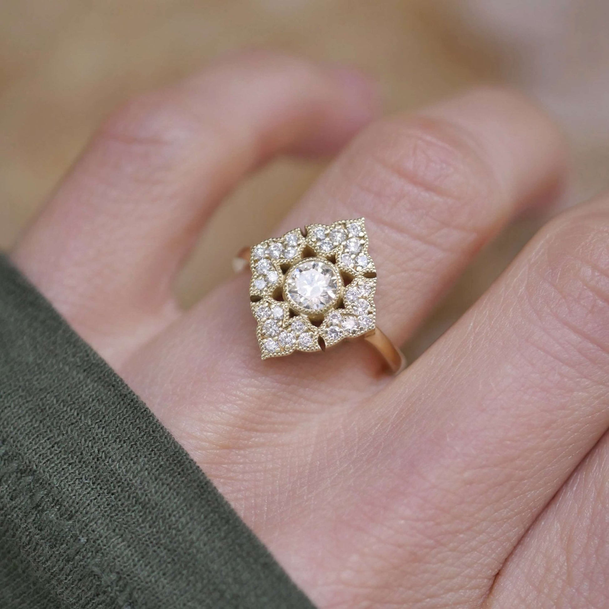 Wedding Bride Ring, Anniversary Gift For Her, Oval Shape Mosaic Ring, Vintage Halo Engagement Ring