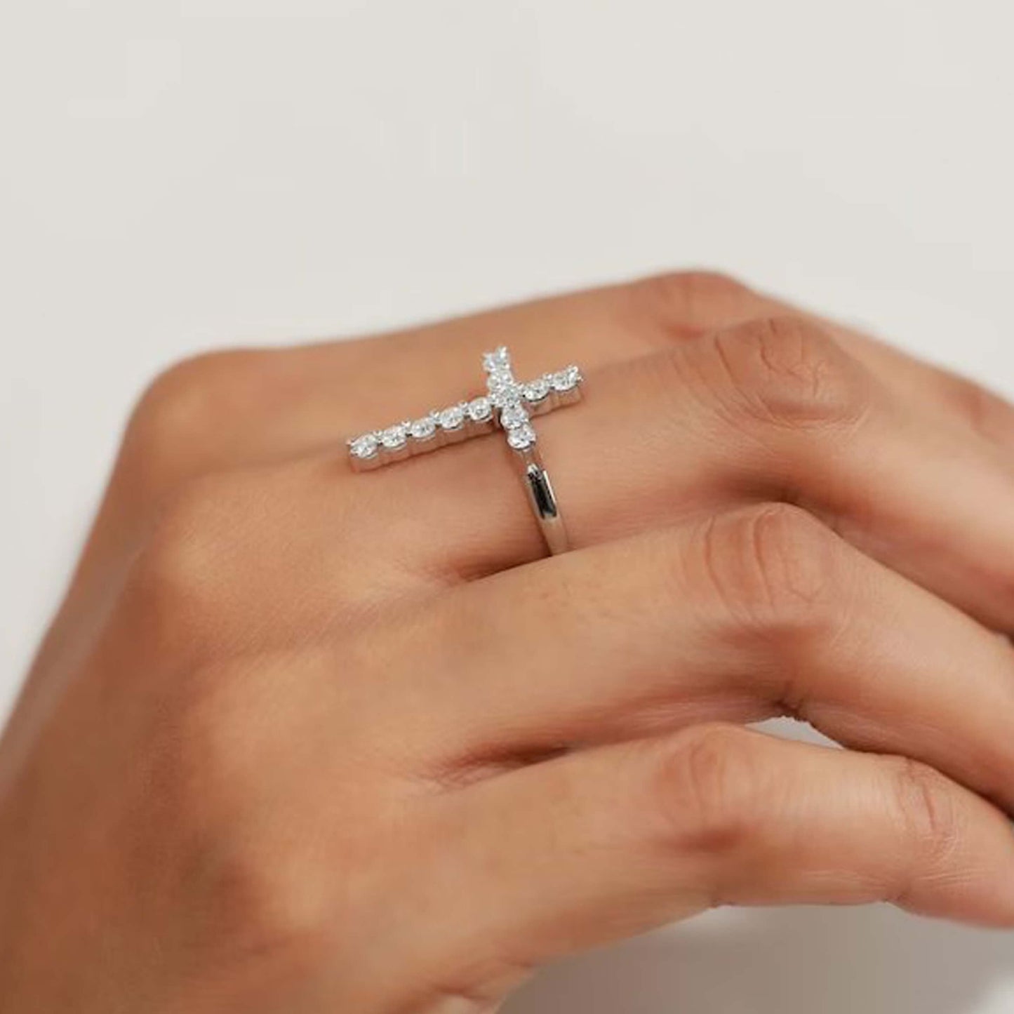 White Gold Cross Stackable Ring