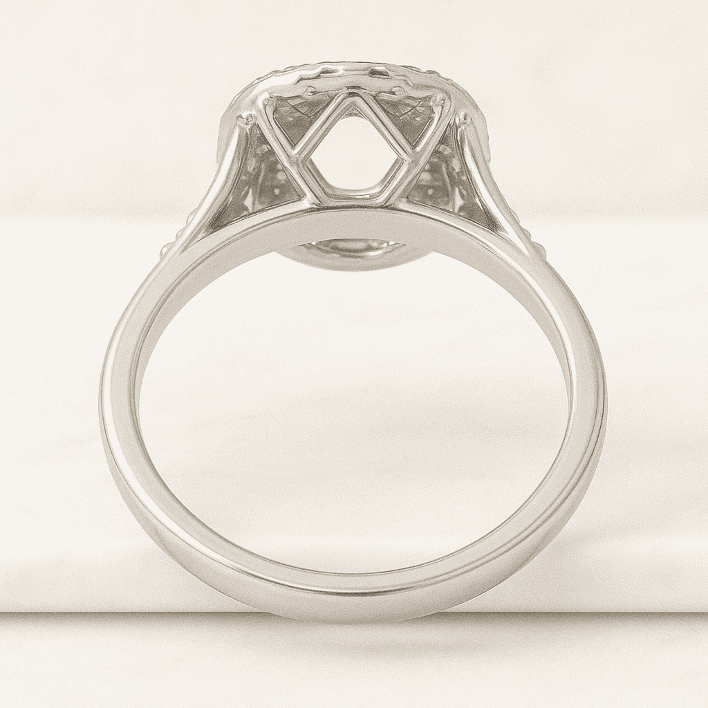 10k white gold round cut diamond double halo ring, semi mount engagement ring
