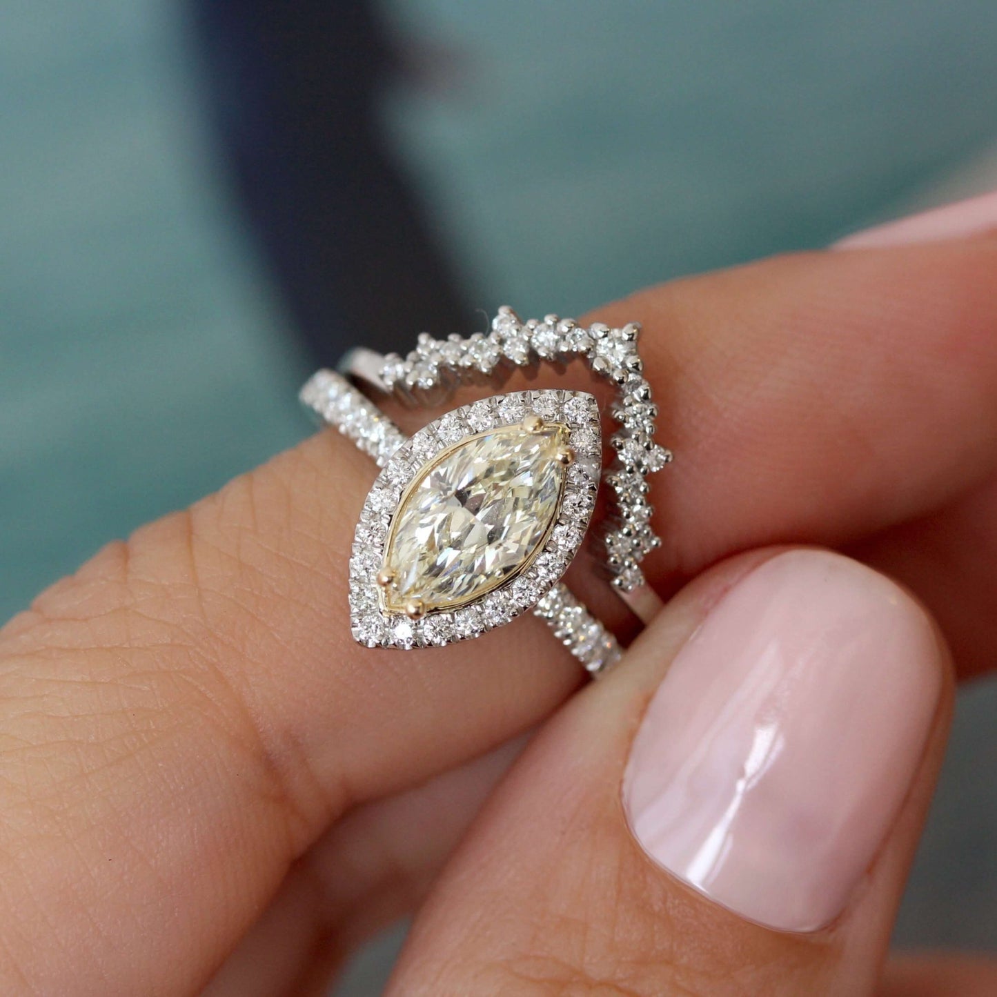 White Gold Lab Created Diamond Ring for Her, Pave Engagement Ring