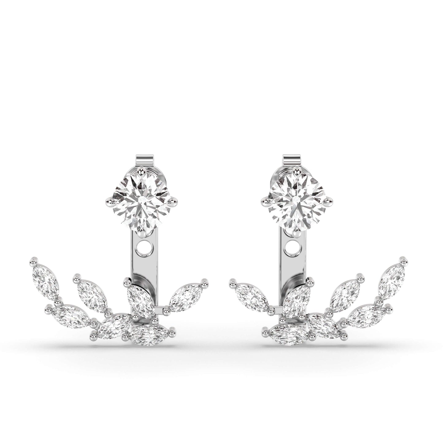 White Gold Leaf Front Back Ear Jacket Earring