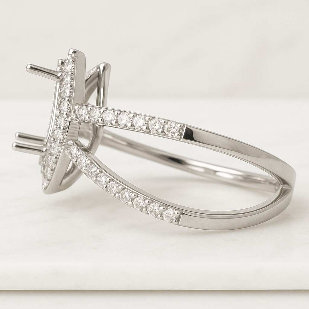 White Gold Pear Shaped Ring Setting Without Center Stone Semi Mount Ring