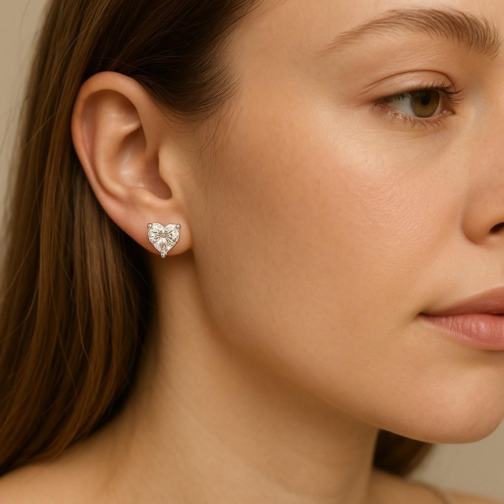 Women's Moissanite Heart Shaped Cut Stud Screwback Earrings