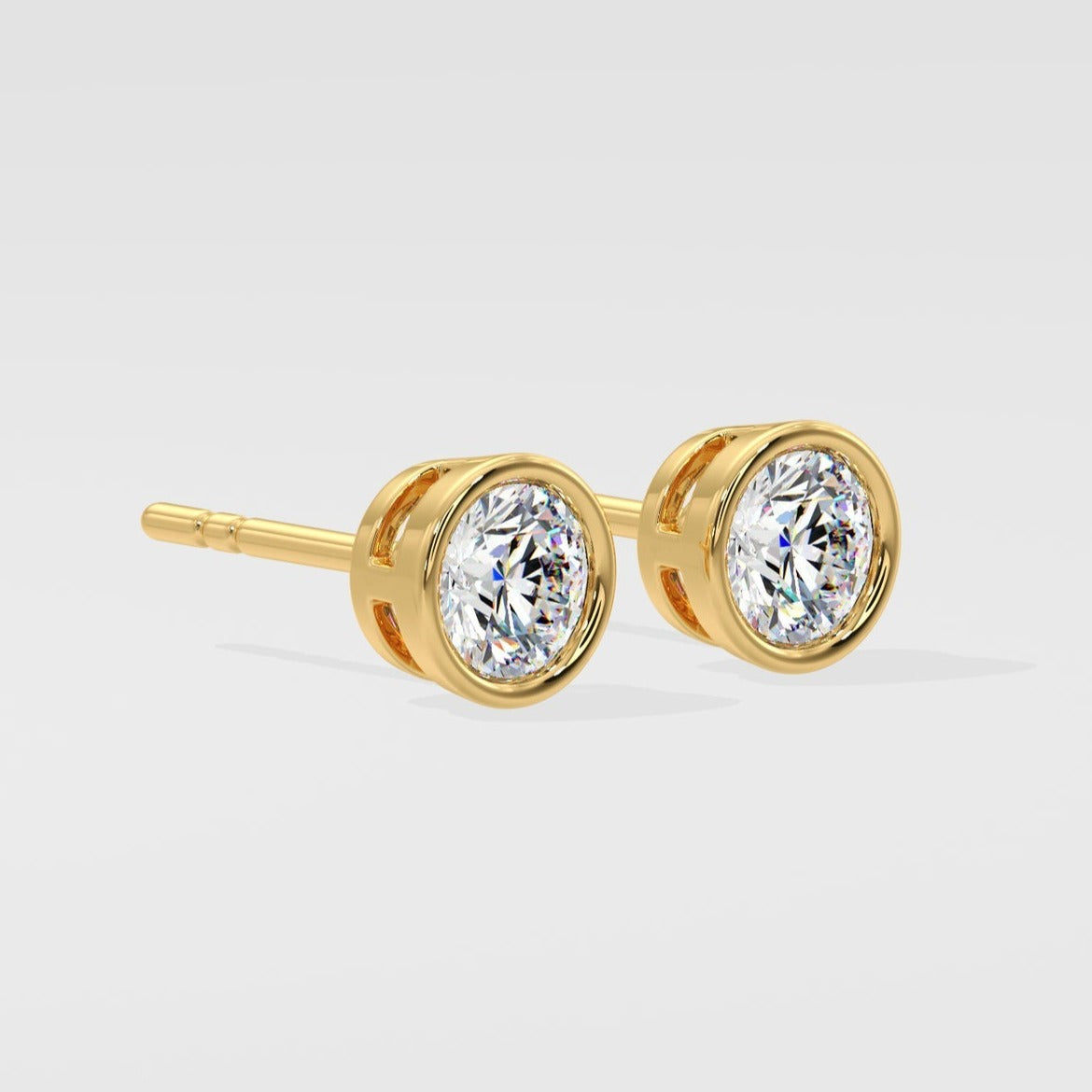 Yellow Gold Bezel Set Round Stud Earrings