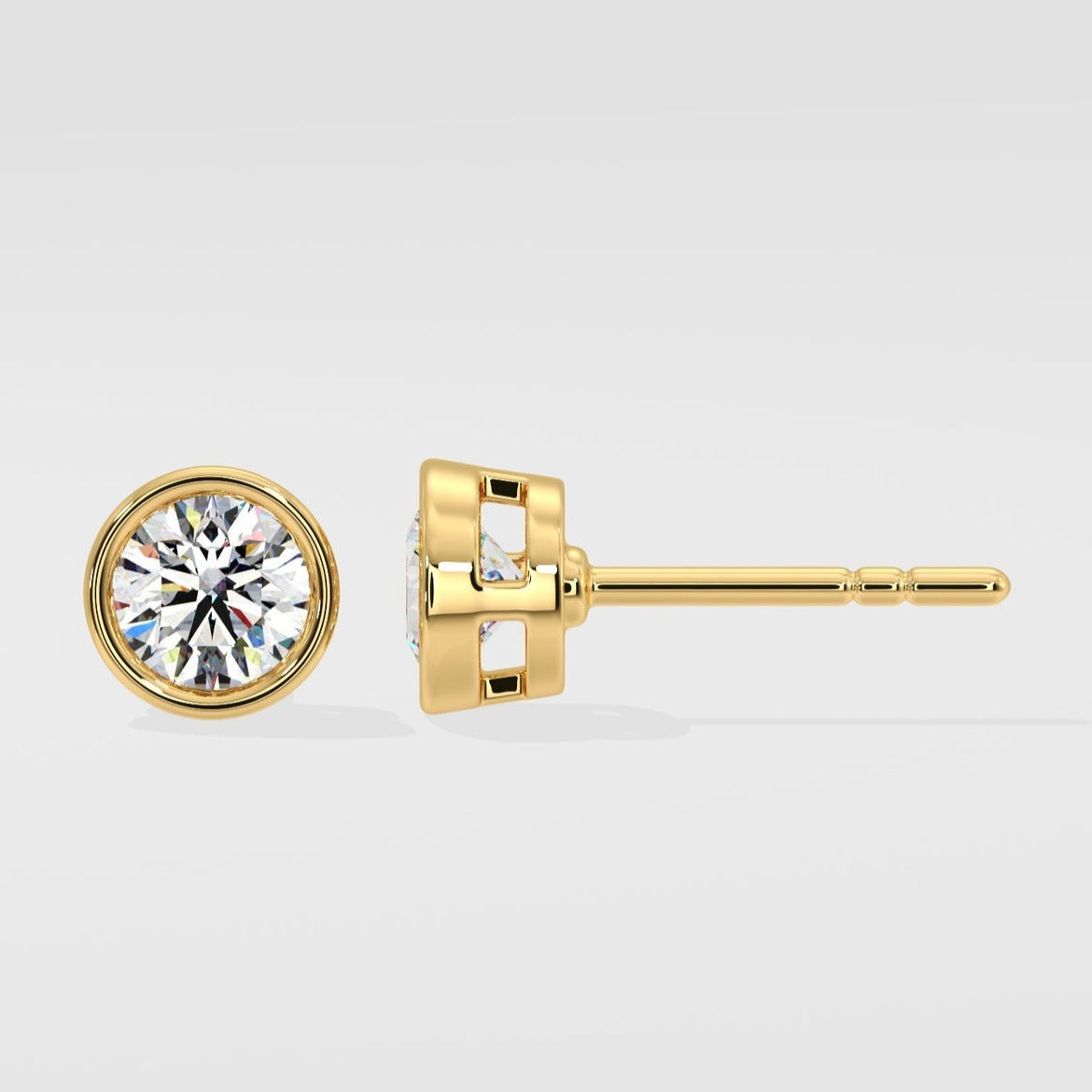 Yellow / White Gold Round Bezel Earrings Set