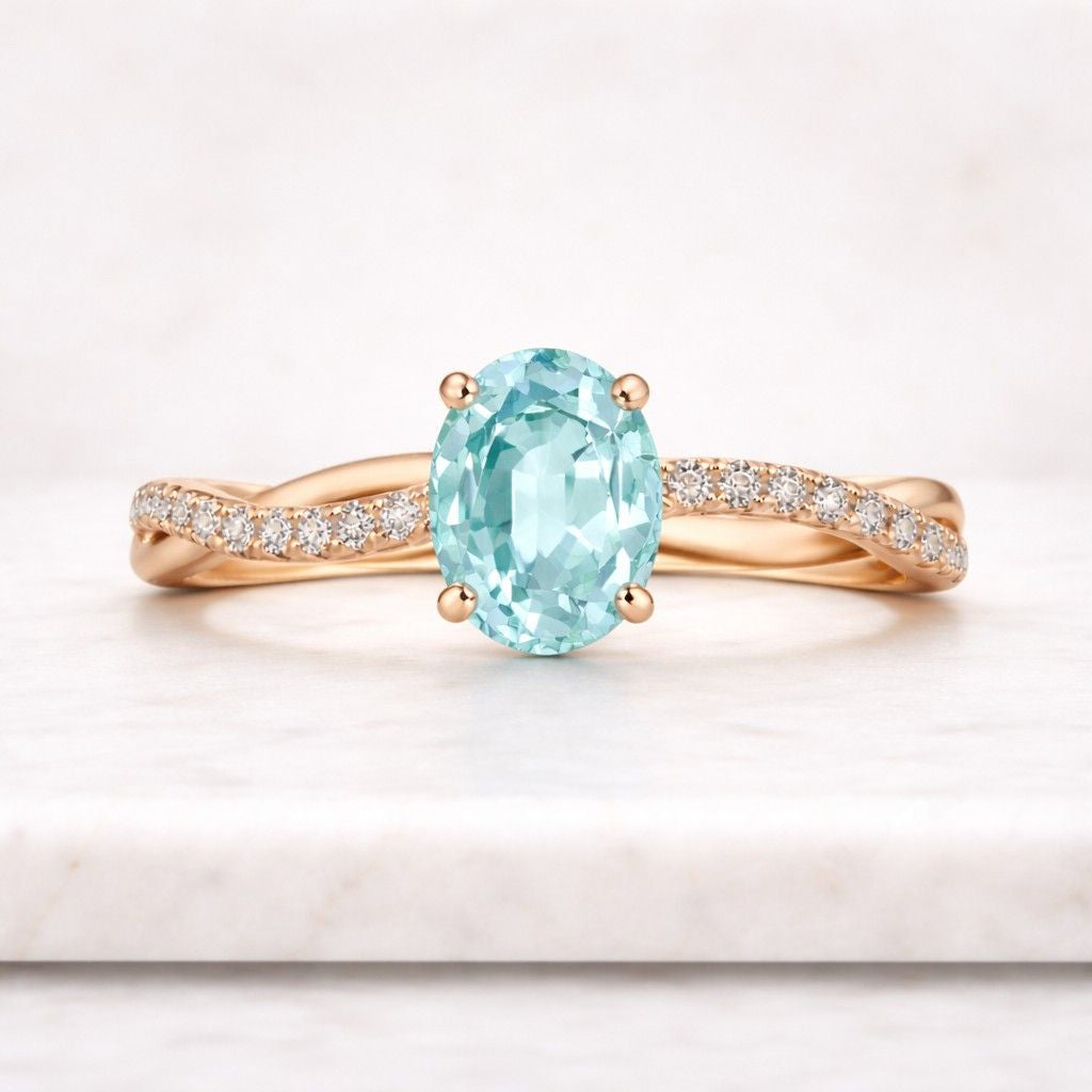 0.5 to 3.0 ct oval-cut lab grown diamond engagement ring, igi certified twisted band ring 14k gold ring, pave setting anniversary gift ring
