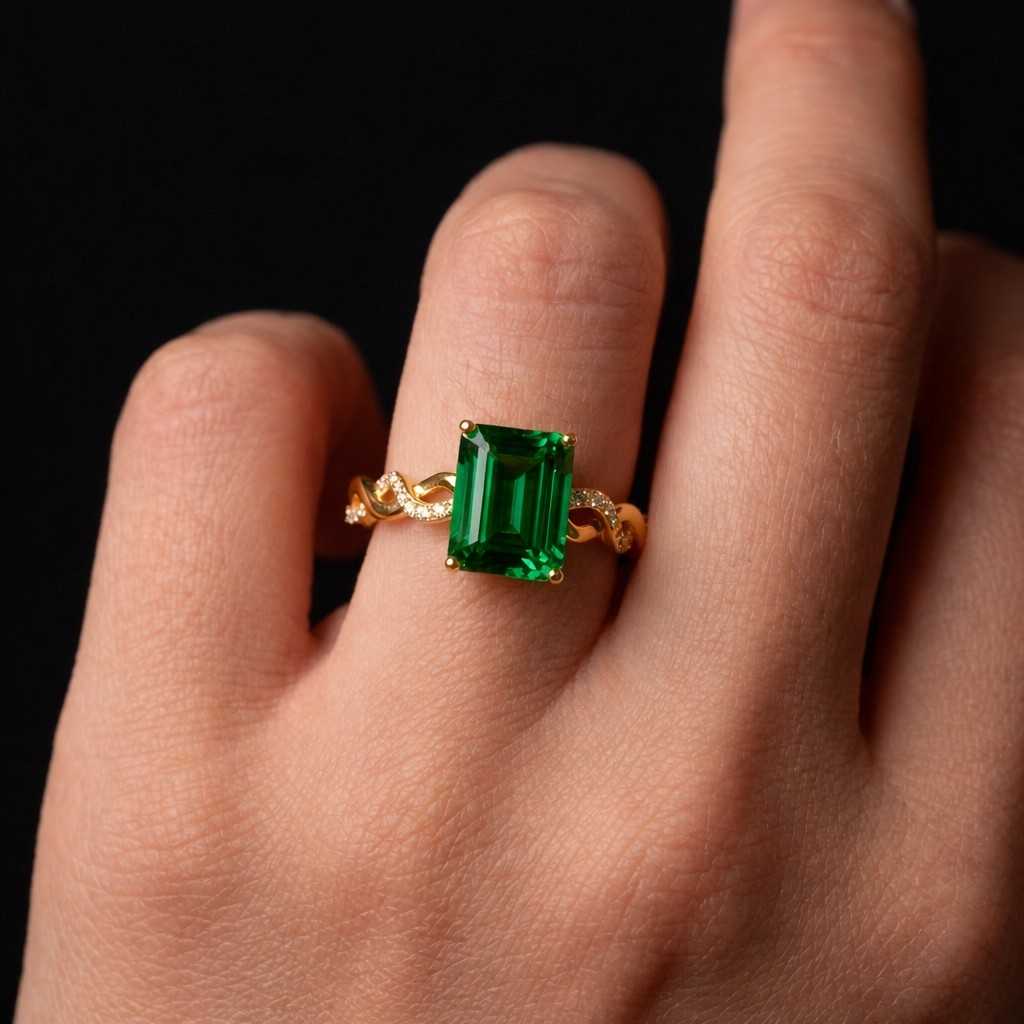genuine emerald gold twist ring, 0.87ct lab emerald engagement ring, anniversary ring, promise ring anniversary gift, birthday gift for her