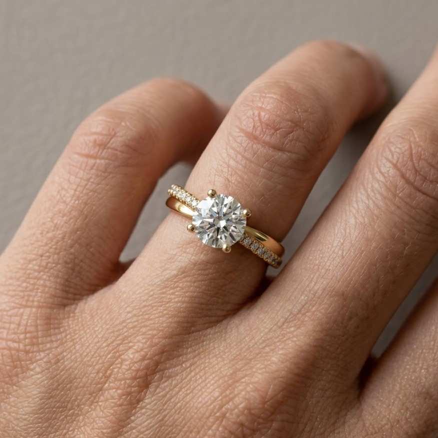 2 ct round cut lab diamond pave engagement ring 18k white gold (igi certified)