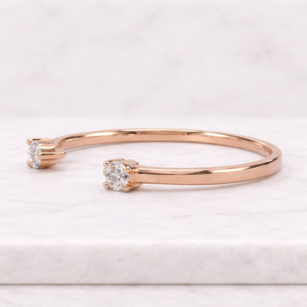 14k gold open cuff lab grown diamond ring round cut diamond open band ring minimalist stackable wedding band for women