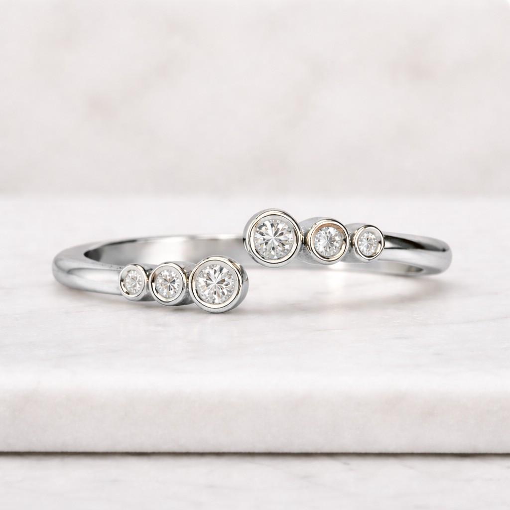 open wrap diamond ring, minimalist white gold engagement band, bridal sparkle