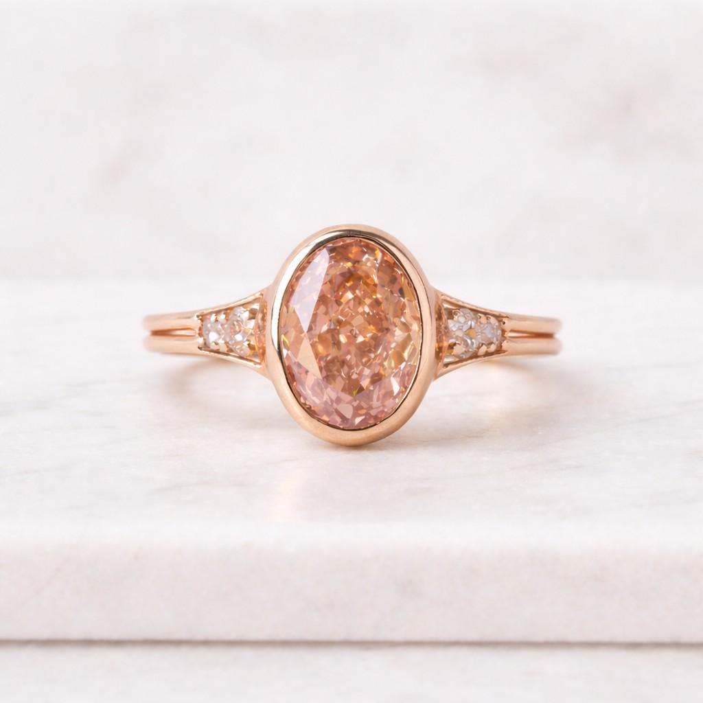 3.1ct igi certified fancy pink oval cut lab created diamond proposal ring 14k white gold setting heart side stones cut