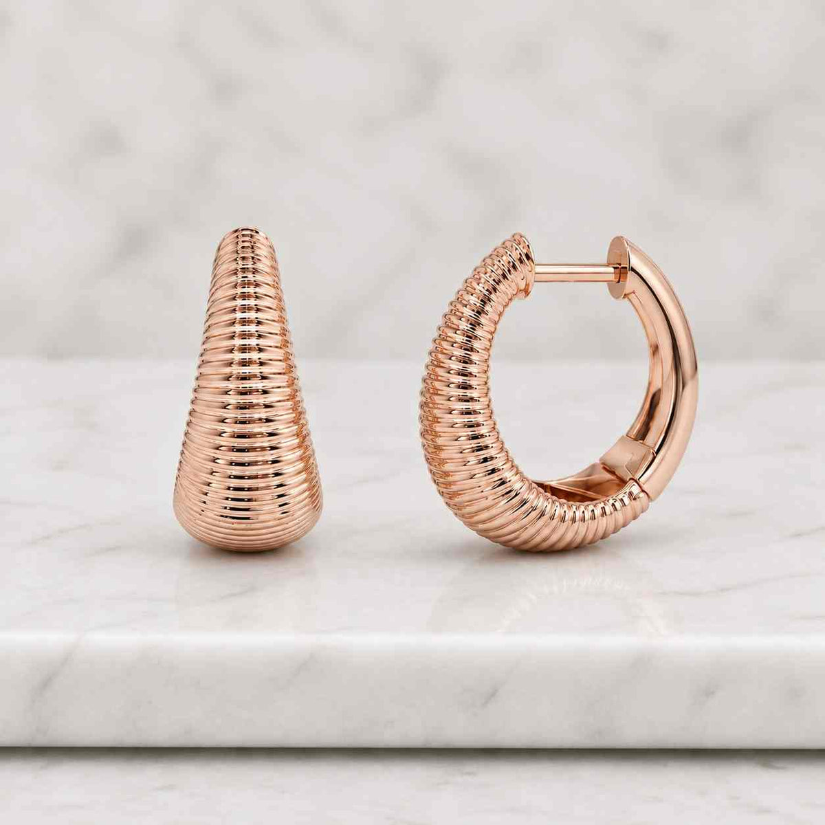 9ct yellow gold ribbed oval hoop creole earrings