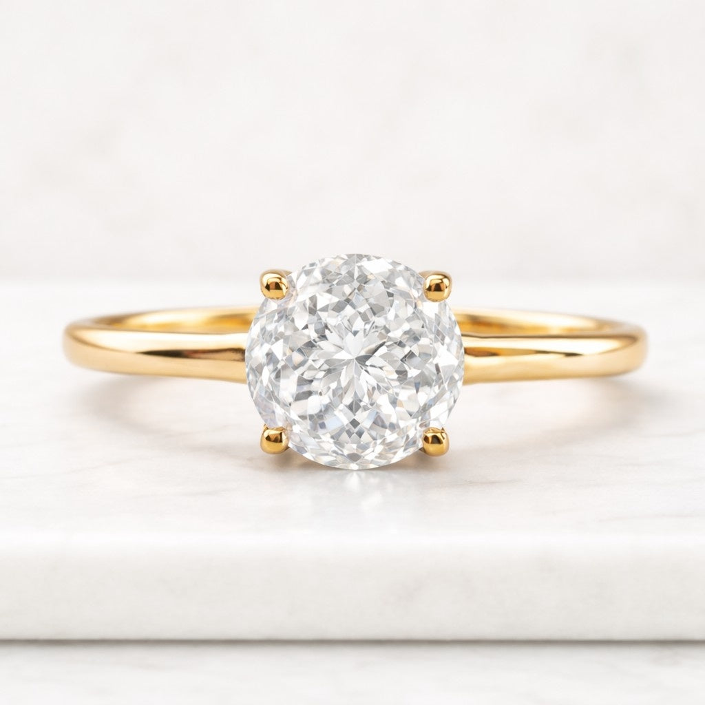 round cut lab grown diamond hidden halo engagement ring, 14k gold solitaire ring for wedding gift, round diamond ring for anniversary gift