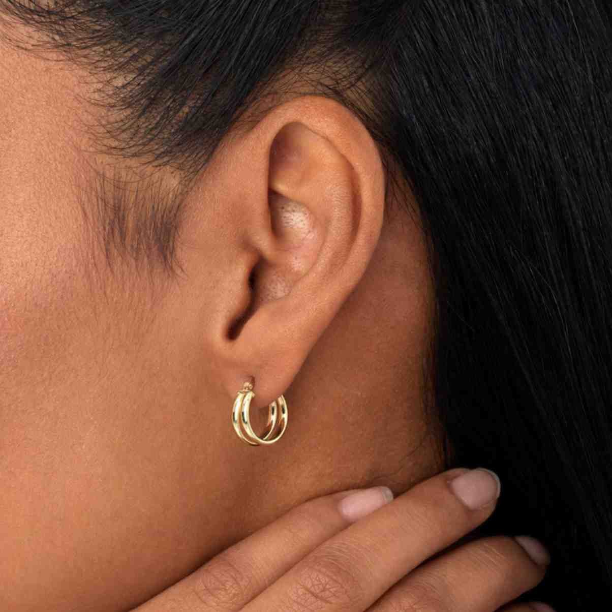 14k solid gold mini double hoop earring, double hoop huggie earring, minimalist earrings, daily earring