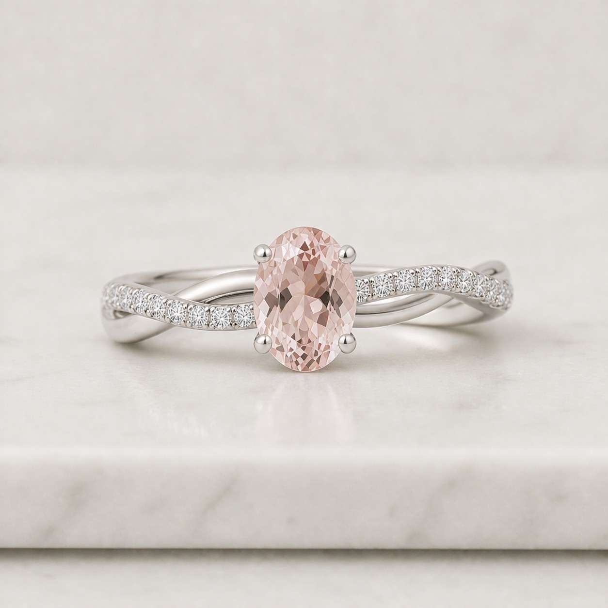 oval moissanite bridal ring set, infinity twist wedding band, s925 silver engagement ring