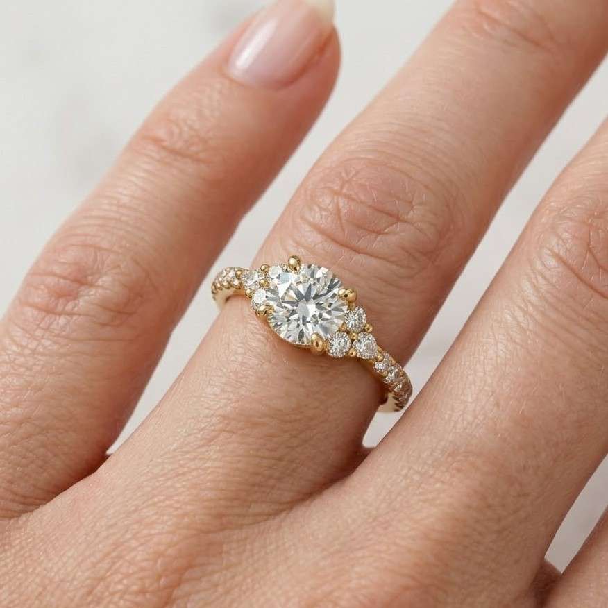 1ct lab grown diamond engagement ring round cut three stone ring, anniversry ring gift for her
