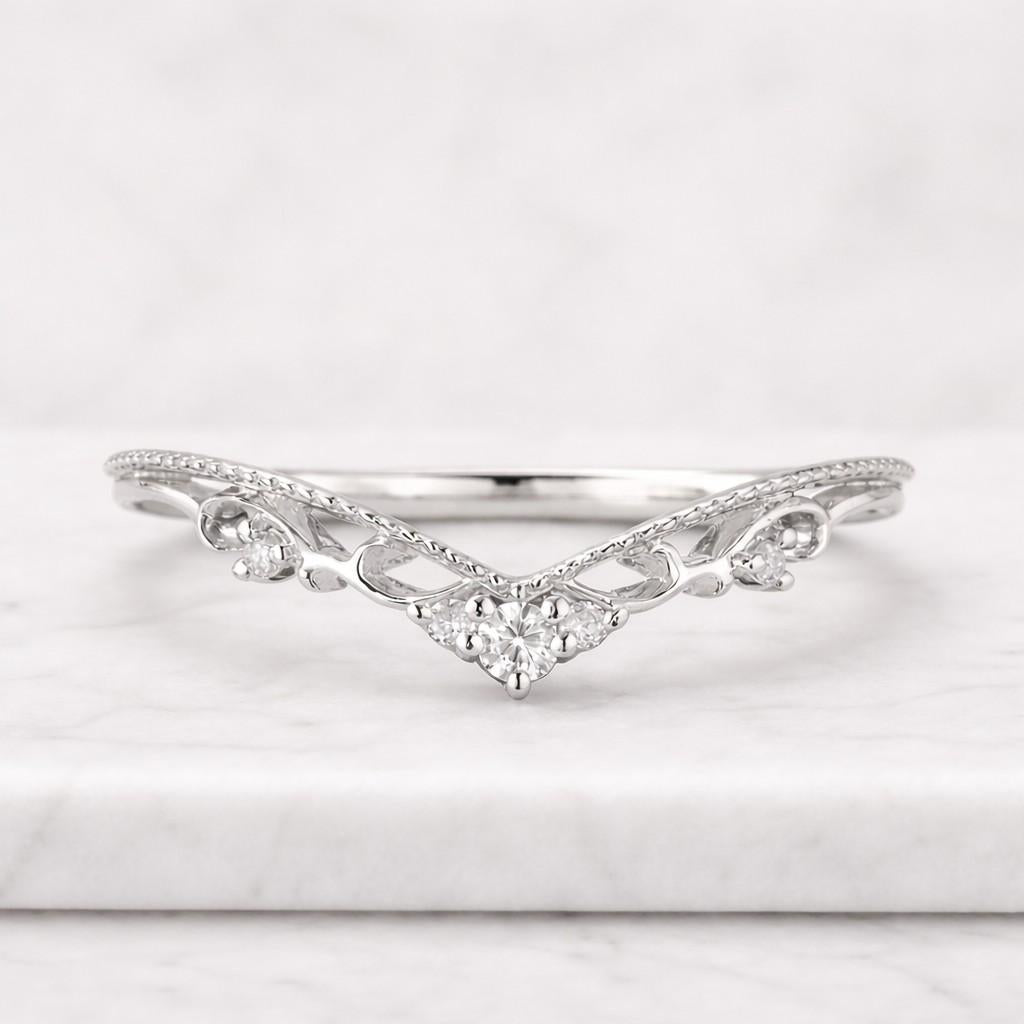 diamond chevron ring lab grown diamond band ring v shaped diamond ring curved wedding band for women stacking nesting band dainty ring gift