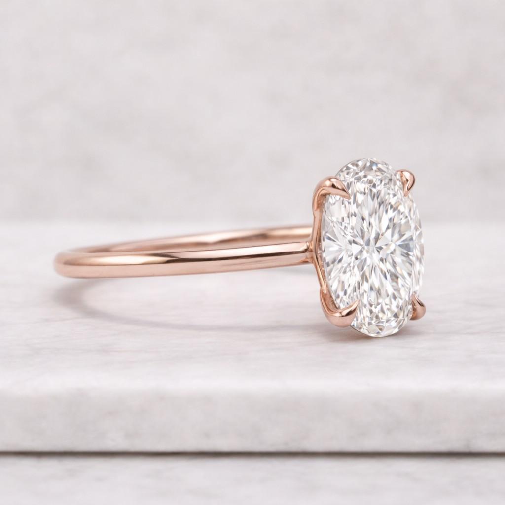 1.5 ct hidden halo engagement ring, solitaire oval lab diamond ring, hidden halo 6x8mm oval cut solitaire engagement ring in 14k yellow gold