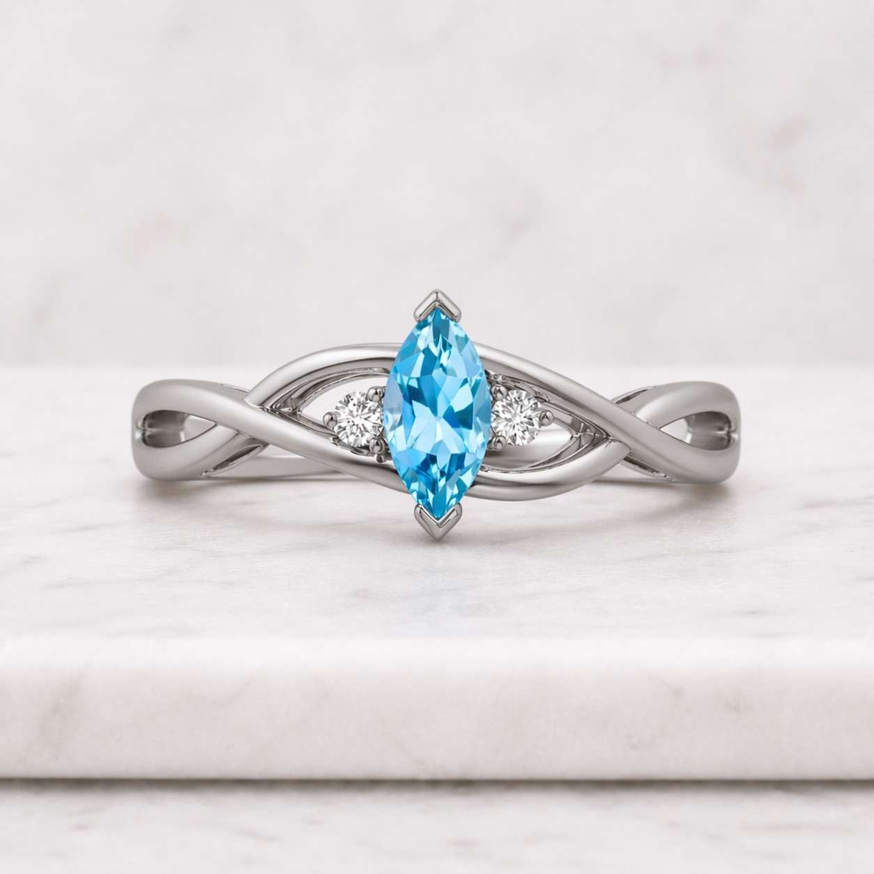 marquise cut aquamarine engagement ring unique rose gold ring moissanite ring diamond ring bridal ring promise ring anniversary ring