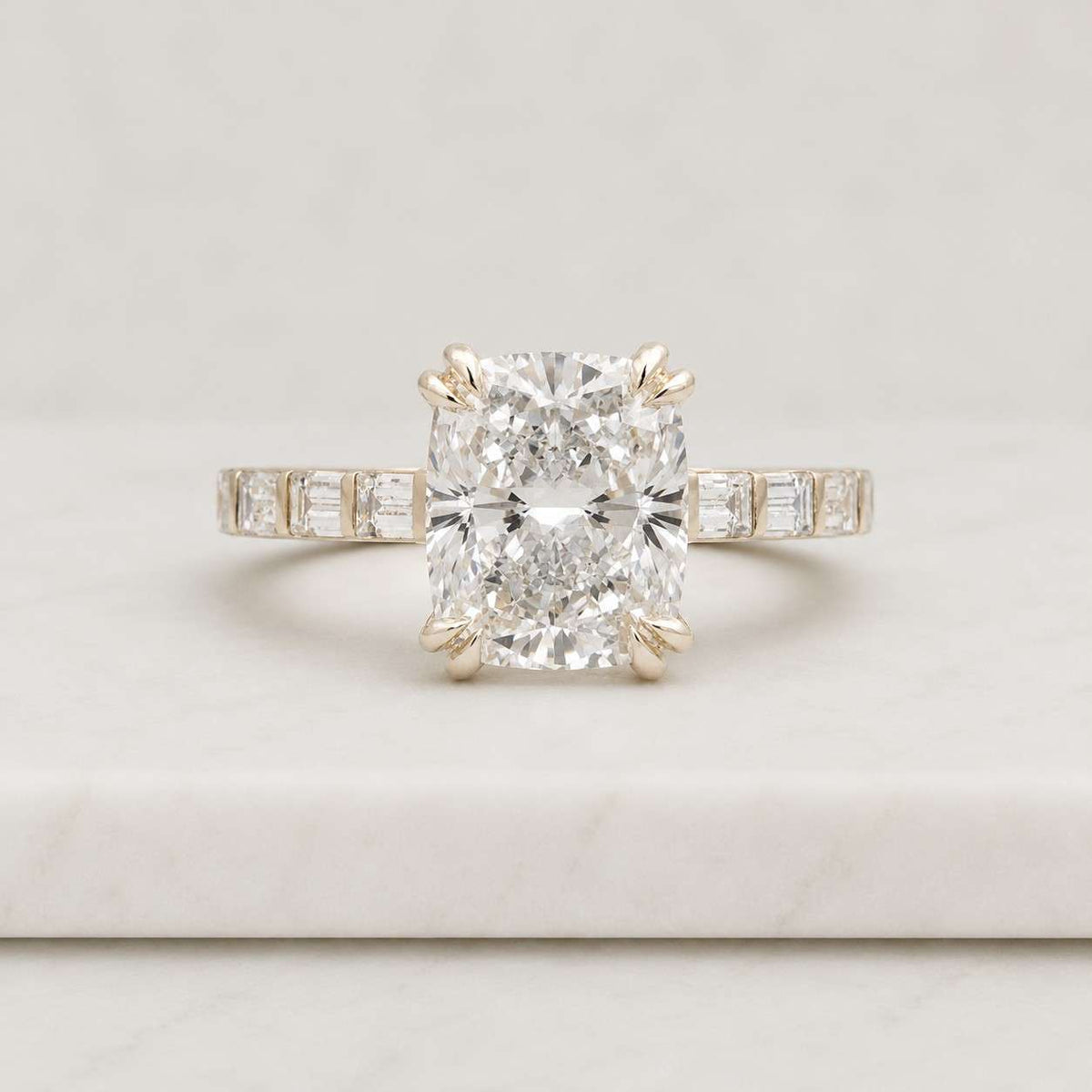 elongated cushion cut moissanite engagement ring, 14k solid gold ring, side baguette cut ring, vintage anniversary ring, gift for her